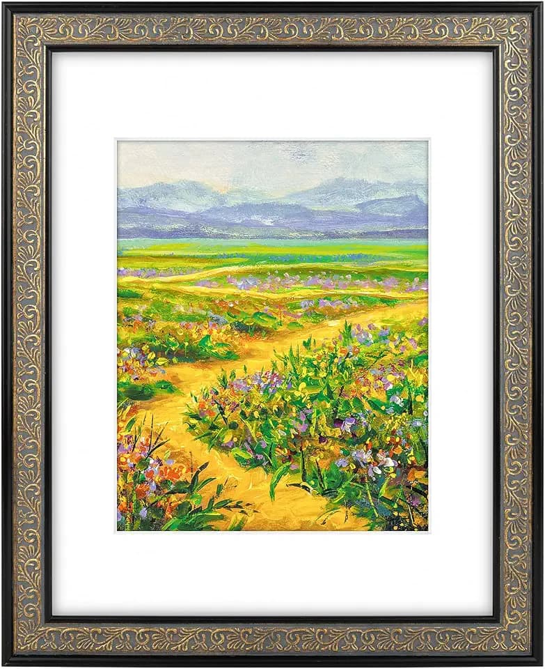 Golden State Art 11x14 Picture Frame White Mat for 8x10 Ornate Black & Gold