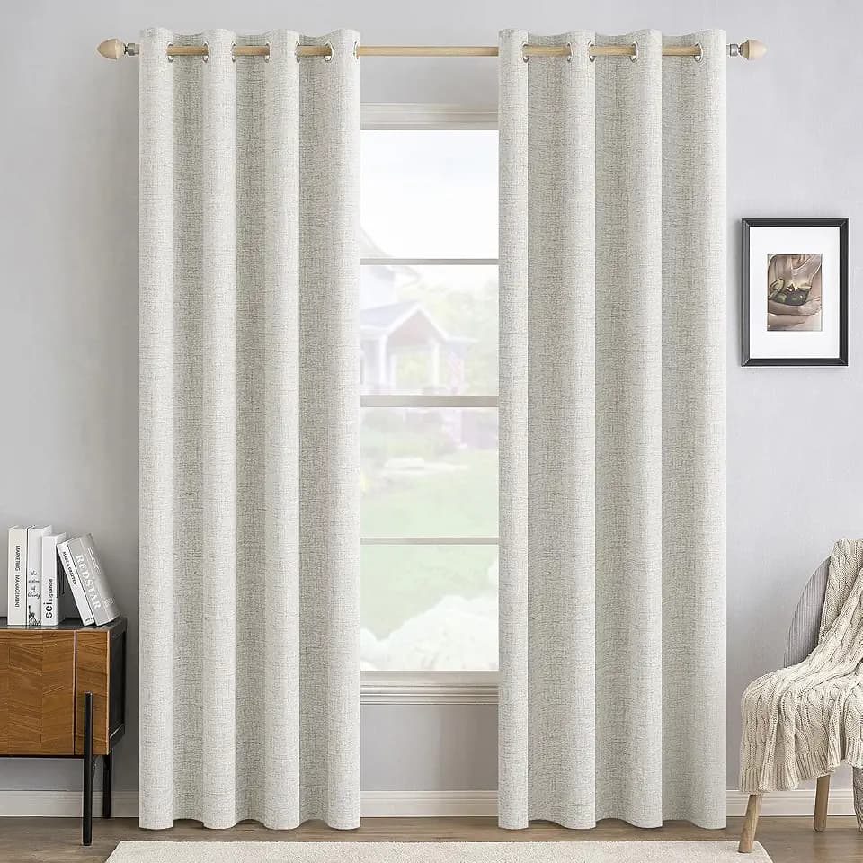 MIULEE 100% Blackout Linen Curtains for Bedroom 52x90 Inches Birch White