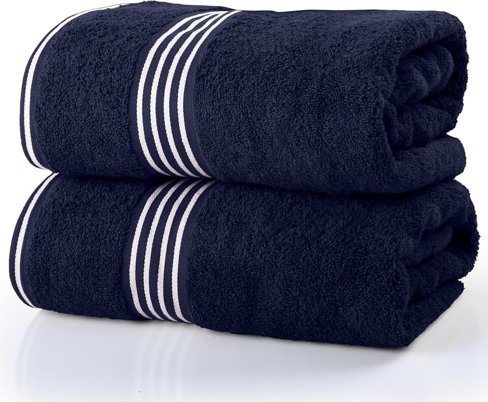 Lavish Home Extra Large Quick Drying Bath Towels, Navy Blue, 2Pcs, 35”x70”