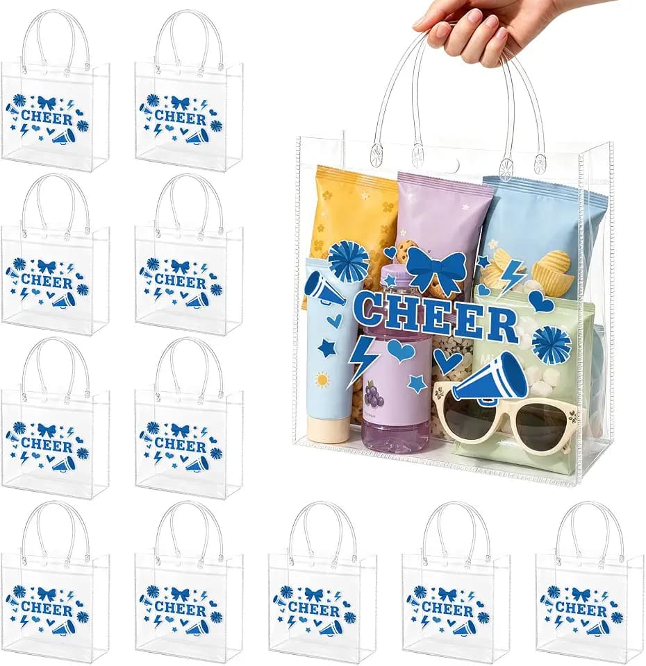 24 Pack Thickened Cheer Gift Bags with Handles, 7.9 x 7.9 x 3.1 in, Blue
