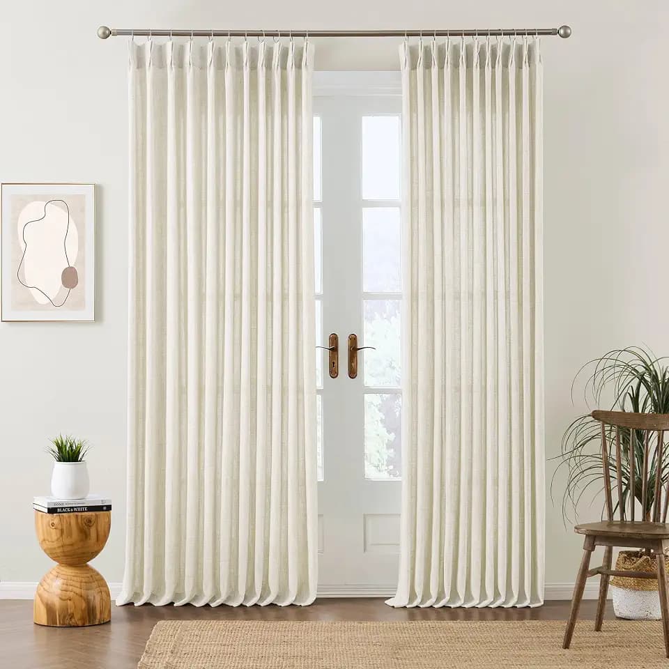 RAIN CITY Natural Pinch Pleated Curtains 84 Inches Long Set of 2, Linen Drapes Back Tab with Hooks,Light Filtering Window Curtain Panels for Living Room 70 Width 84 Length