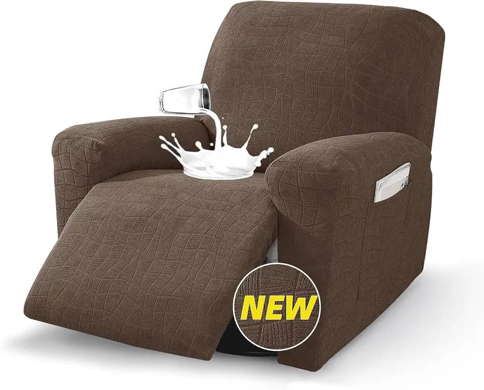 MAXIJIN Waterproof Recliner Covers for Large Recliner 3 Pieces Oversized Recliner Chair Covers, Washable Lazy Boy Reclining Slipcovers with Pockets for Pet, Kids (XL Recliner, Light Coffee New)