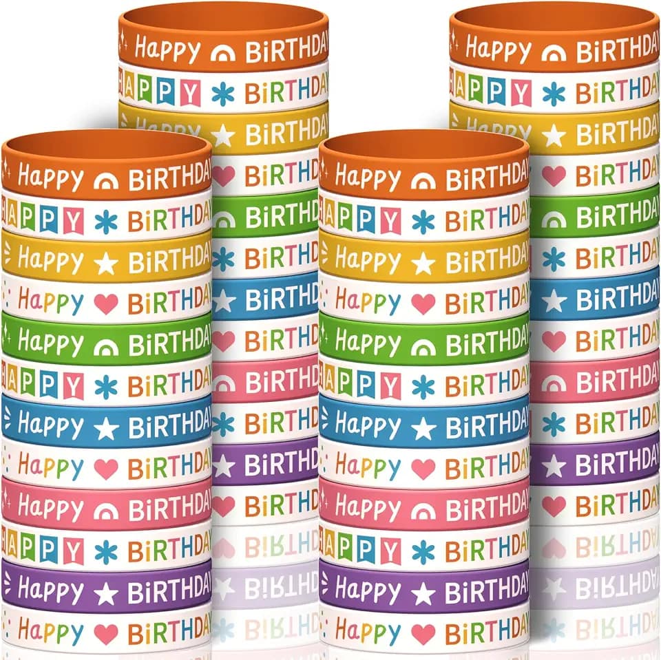 60pcs Happy Birthday Rubber Wristbands Classroom Birthday Bracelets Bulk Birthday Party Decorations
