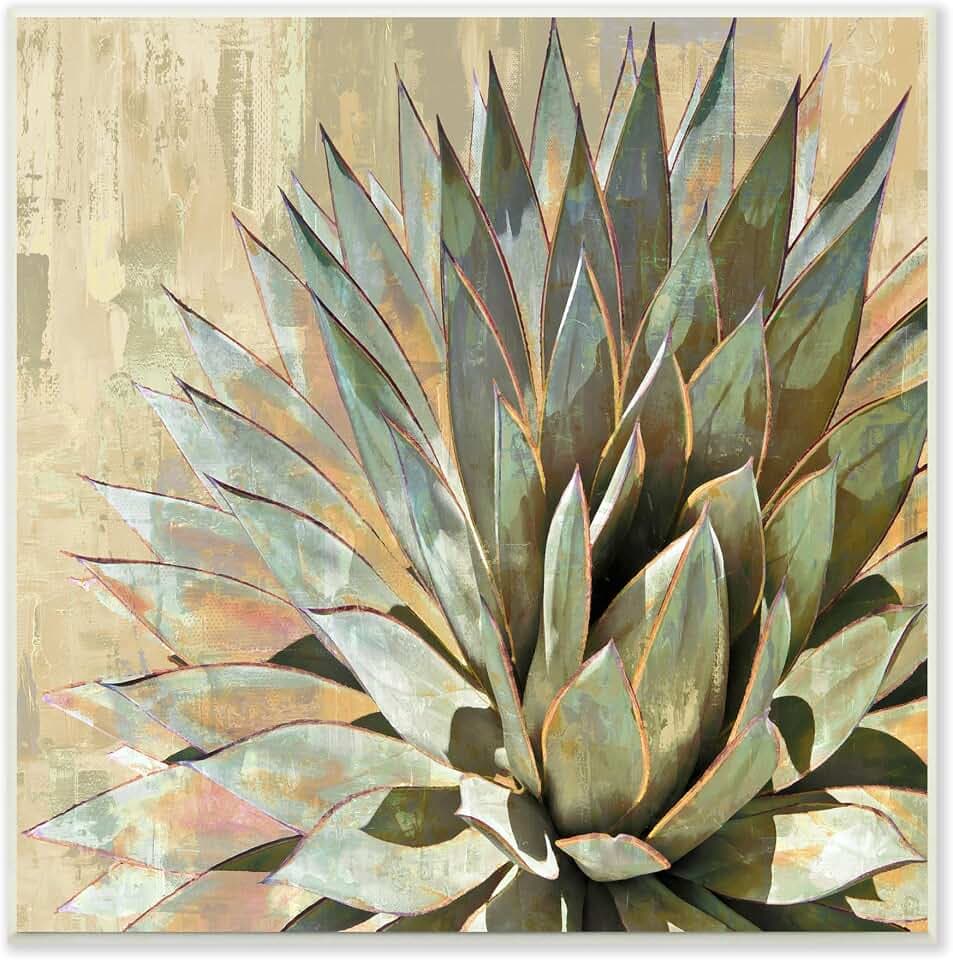 Green Succulent Agave Leaves, 12 x 12 Inch Mounted Print on Wall Plaque