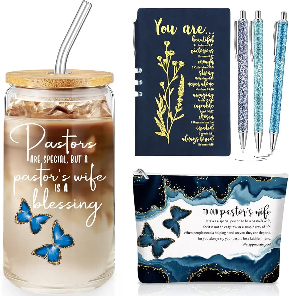 Funnymoom 6 Pcs Pastor Gift Set Tumbler Journal Pens Blue