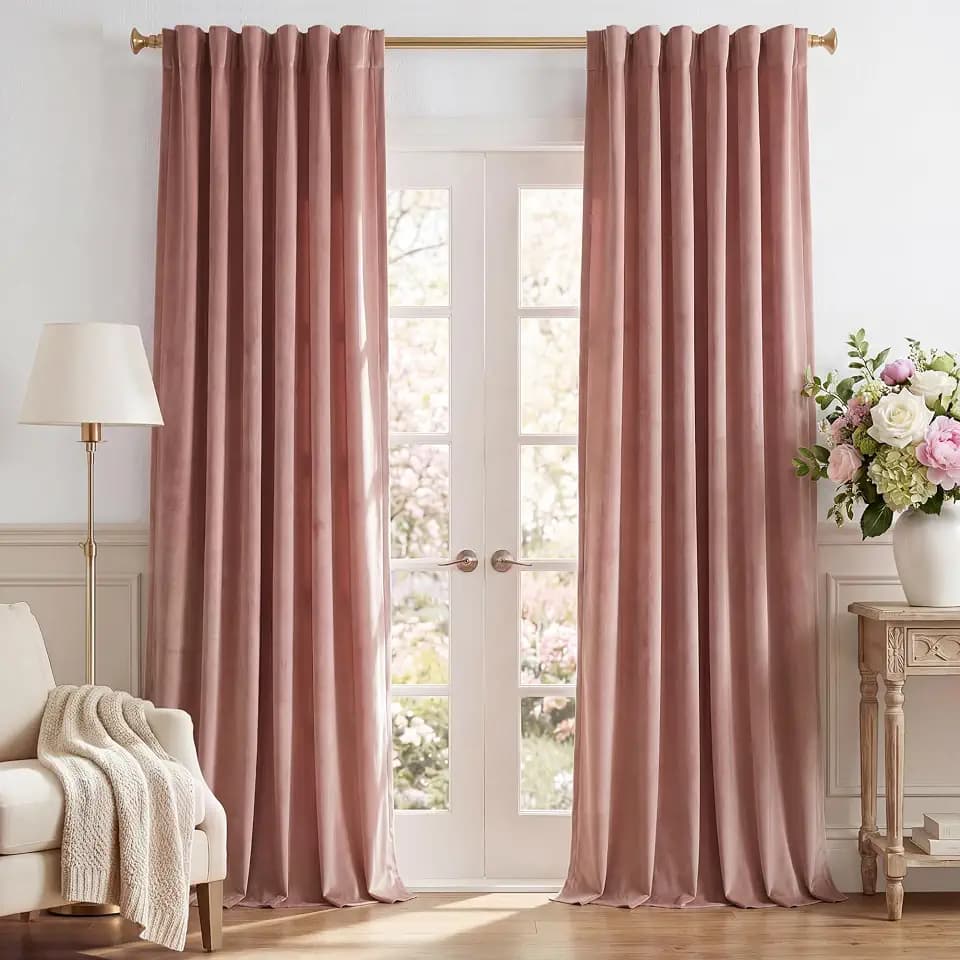 StangH Dusty Pink Velvet Curtains for Girls Bedroom, W52 x L84, 2 Panels