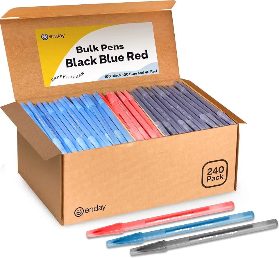 Enday Pens Bulk - 240 Pack (100 Black 100 Blue & 40 Red) Ballpoint Pens
