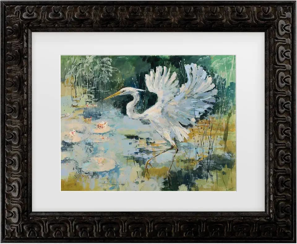 Framed Wall Art - Dusza ‘Shoreline Bird 2’ Wall Decor with Matted Frame - Living Room, Kitchen, and Bathroom Art - 11x14