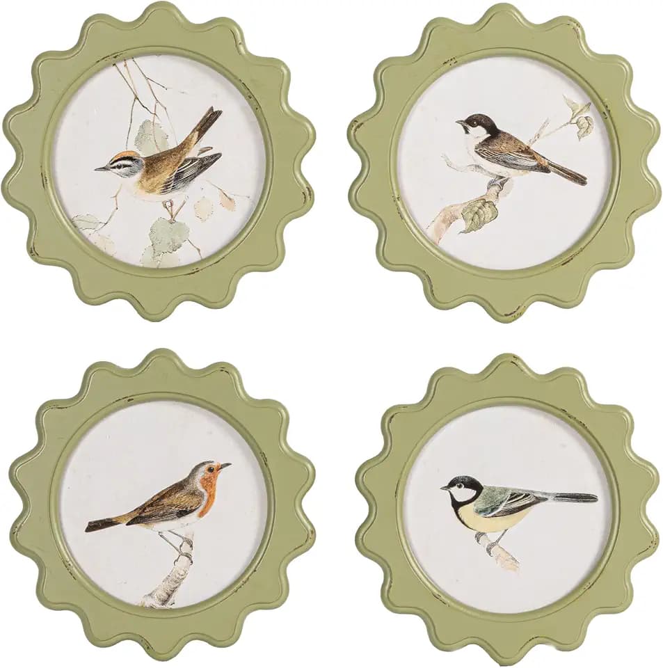 Creative Co-Op 4-Piece Wood Framed Glass Wall Decor with Bird, Multicolor