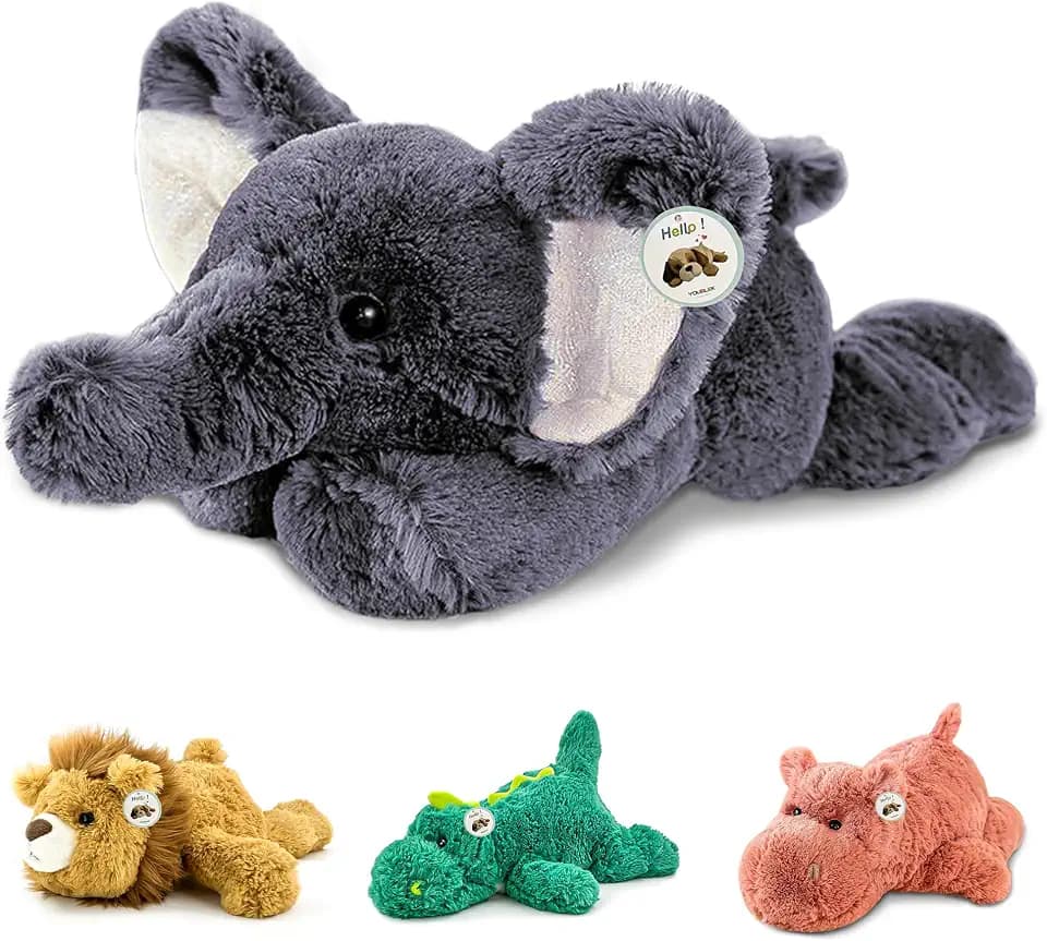 YOUBLEK 16" 2 Lbs Gray Elephant Weighted Stuffed Animals, Plush Pillow Toy