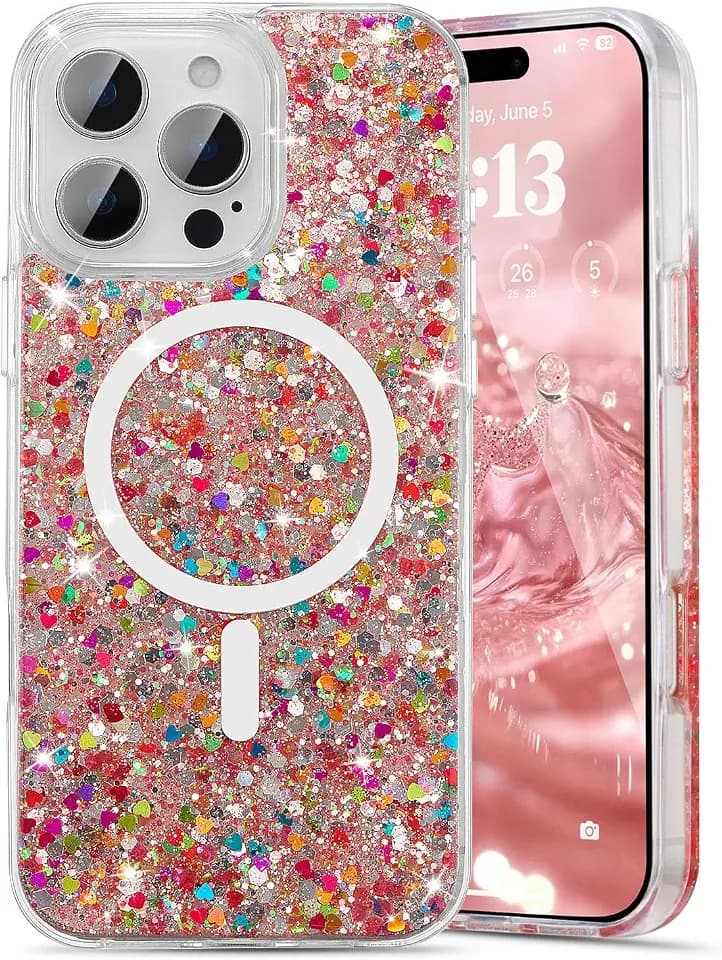 UEEBAI Glitter Case for iPhone 14 Pro with Magnetic, Red