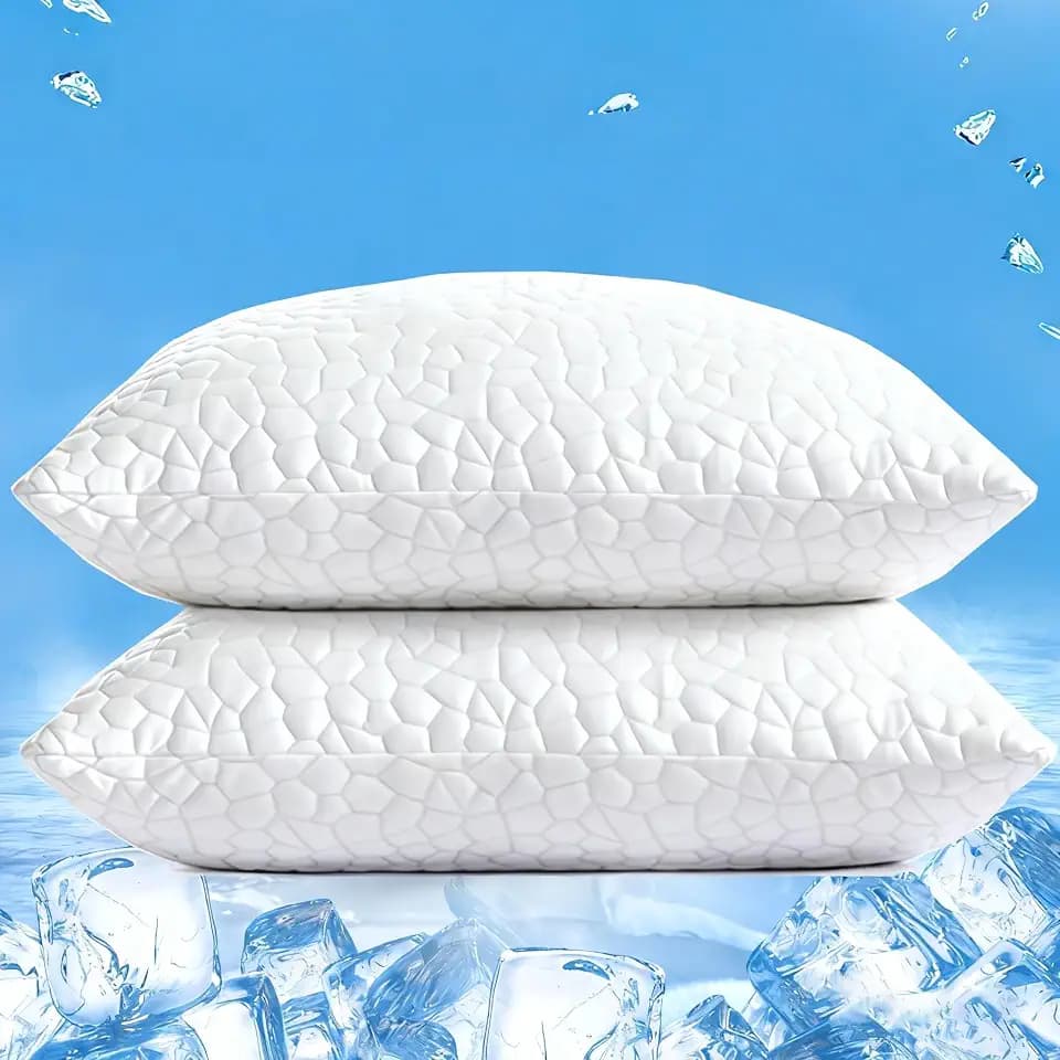 QUTOOL Double Sided Cooling Pillow for Hot Sleepers, Shredded Memory Foam Pillows Queen Size Set of 2, White