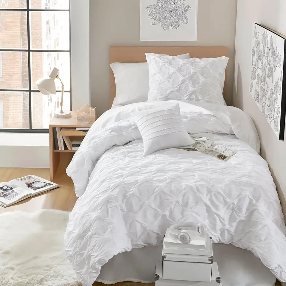 Comfort Spaces All Season Twin XL Comforter Set for Girls, 3 Piece, White