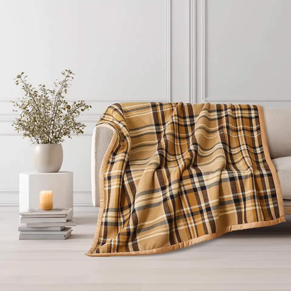 ALPHA HOME, Reversible Fluffy Throw Blanket, Acrylic, Polyester, Yellow