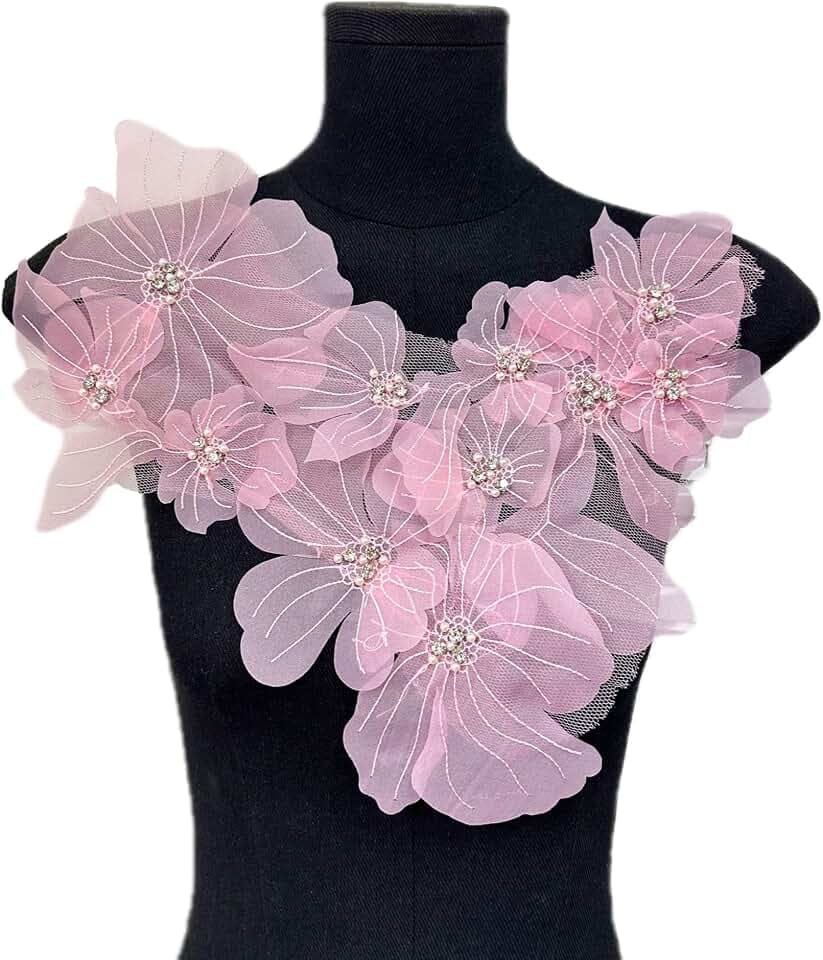 Flower Lace Appliques, 3D Embroidery Patches for Dresses,Pink Flower Appliques for Clothing, Bags, Jewelry DIY Crafts (Pink-2)