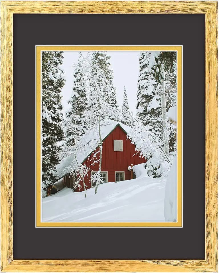 Golden State Art 11x14 Distressed Gold Picture Frame,Wood&Glass,Mat 8x10
