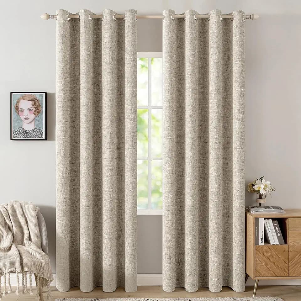 MIULEE 100% Blackout Linen Curtains for Bedroom 52x96 Inches Stone