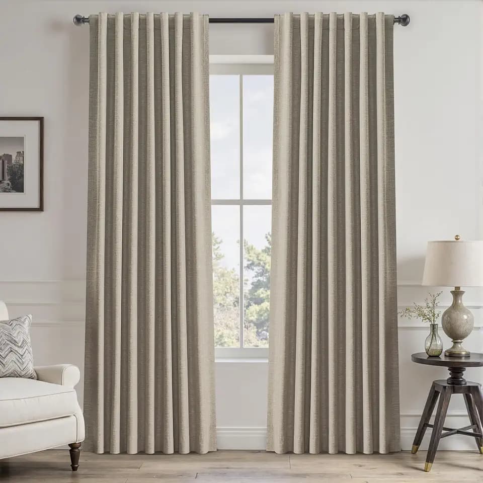 UHITECH Dark Linen Blackout Curtains 90 Inch Long 2 Panels Set 50" Wide