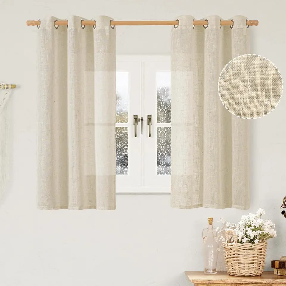 LAMIT Sheer Linen Window Curtains 54 Inch Length for Bedroom 2 Panels