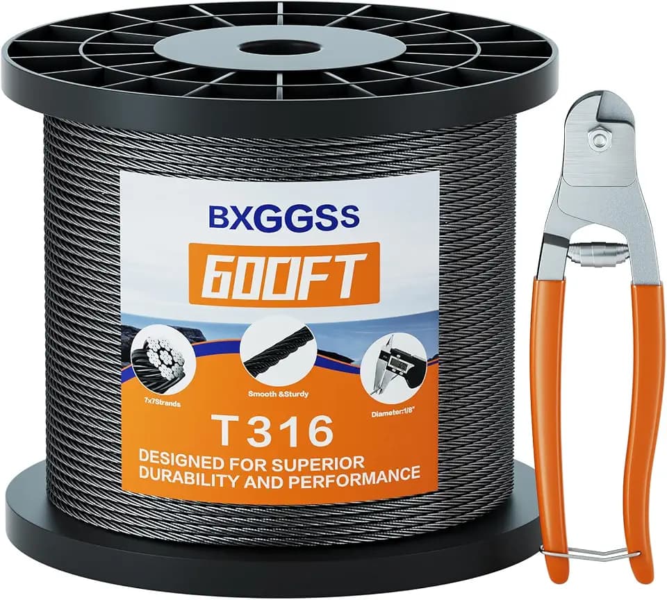 1/8 T316 Black Stainless Steel Cable – 600FT Corrosion-Resistant Wire Rope for Cable Railing Kit and Hardware – High Strength, Durable for Marine, DIY, and Outdoor Projects