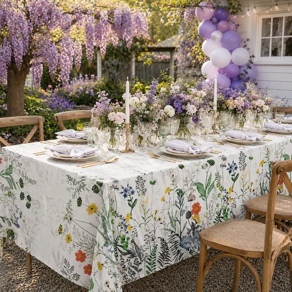 Waterproof Wild Floral Tablecloth Rectangle 60x120 Inch - Wild Flower Daisy Oblong Table Cloth, Spring and Summer Table Décor, Easter Table Setting for Dining Room, Kitchen, Camping