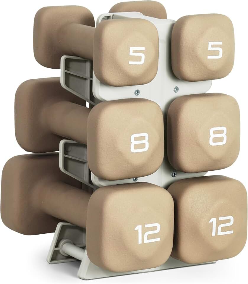 Tone Fitness Neoprene Dumbbell Set with Storage Rack – Non-Slip, Anti-Roll Hand Weights for Home Gym Workouts | 20 lb, 32 lb, 50 lb, 60 lb & 100 lb Options