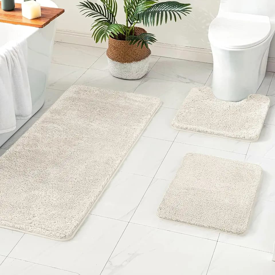 MIULEE Ivory Bathroom Rugs and Mats Set 3 Pieces 20x24+16x24+24x60 Inch