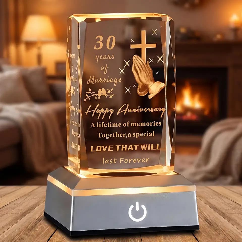 30th Wedding Anniversary Unique Christian Gifts Ideas for Parents Couple, Laser Engraved 30 Years of Marriage Anniversary Glass Keepsake Gifts for Wife Husband