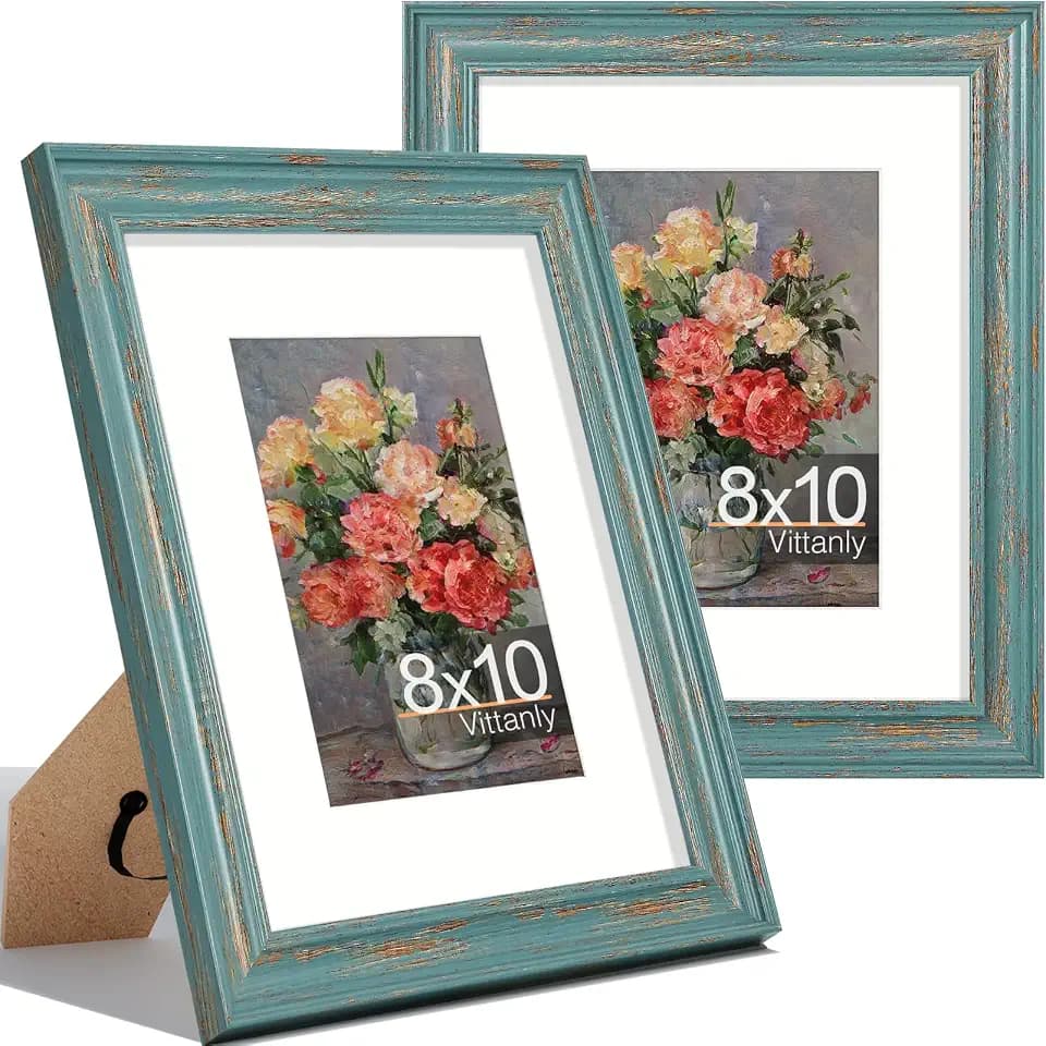 Vittanly 8x10 Picture Frames Set of 2, Vintage Photo Frames, Rustic Blue