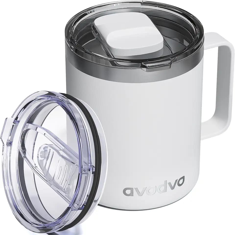 12oz Insulated Coffee Mug with 2 Lids & Handle, Stainless Steel Cup