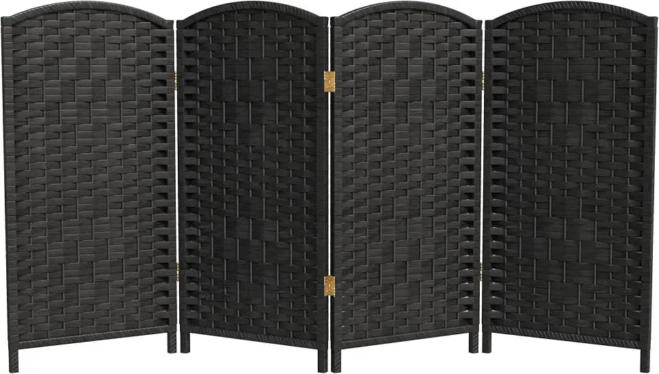 Red Lantern 3 ft. Short Diamond Weave Fiber Folding Screen - Black - 4 Panel