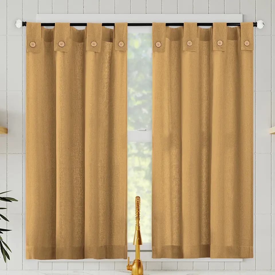 Archaeo Cotton Blend Button Tab Top Curtains, Cafe Curtain Pair, 54" x 36, Camel