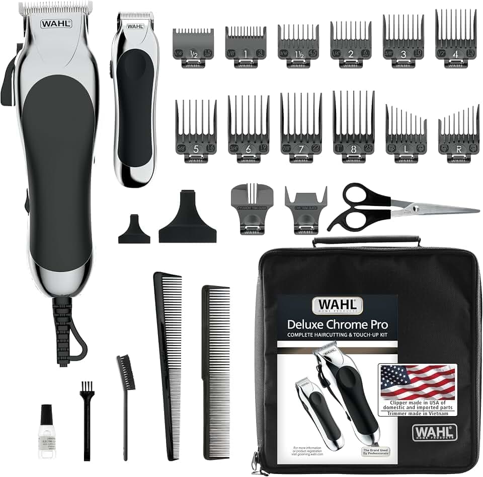 Wahl Clipper USA Deluxe Corded Chrome Pro Complete Hair & Trimming Kit
