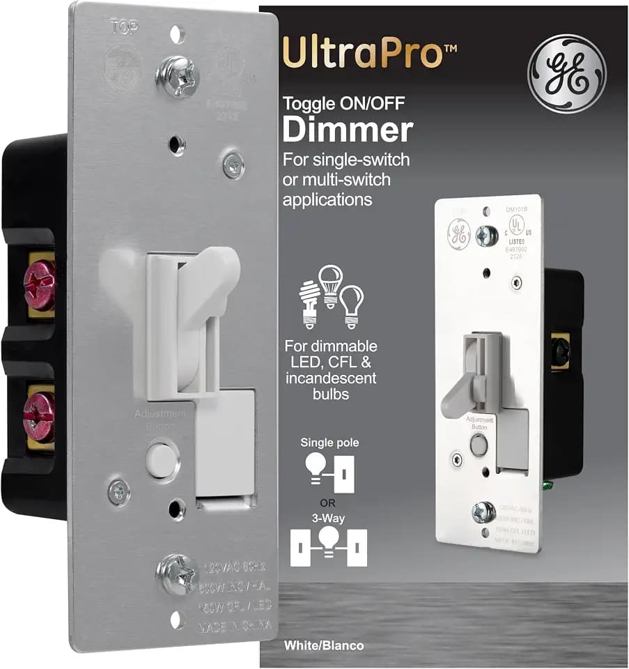 GE 18025 Dimmer, Toggle On/Off, White