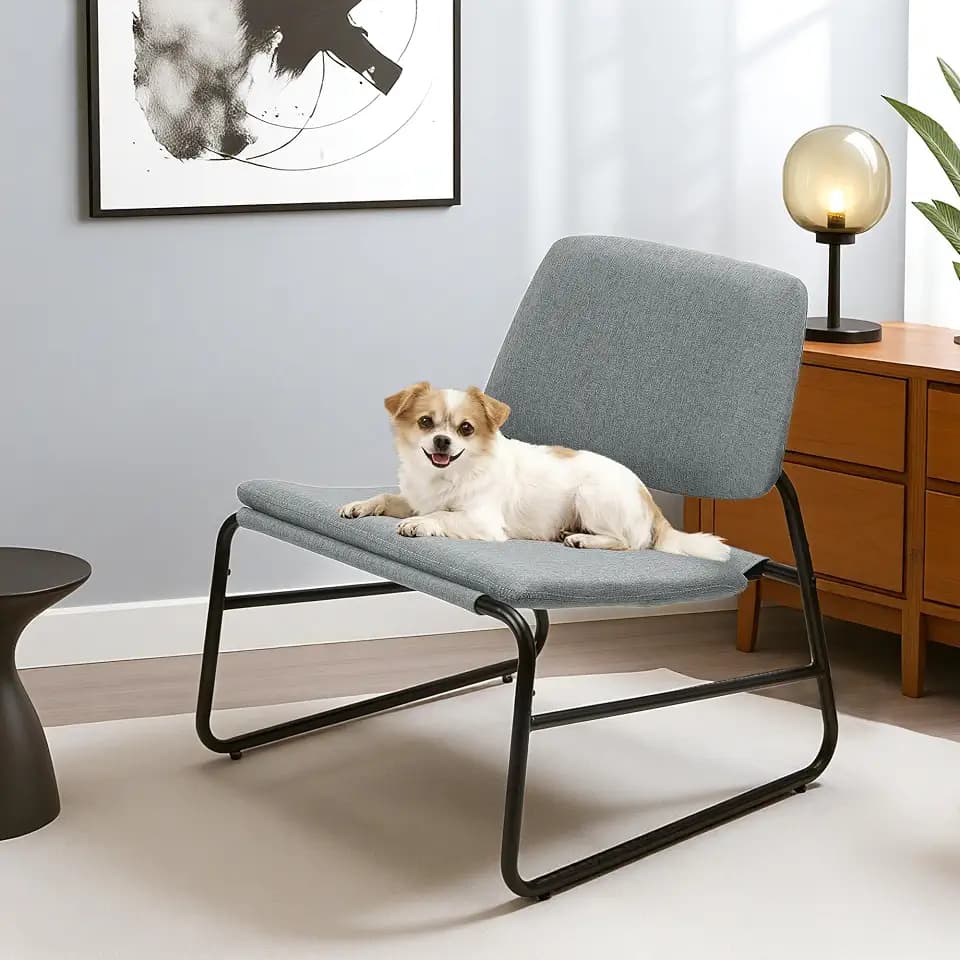 DAICO Modern Accent Chair Armless Sling Comfy Upholstered Side Sitting Chair with Metal Frame for Living Room Bedroom Balcony Garden, Linen, Grey