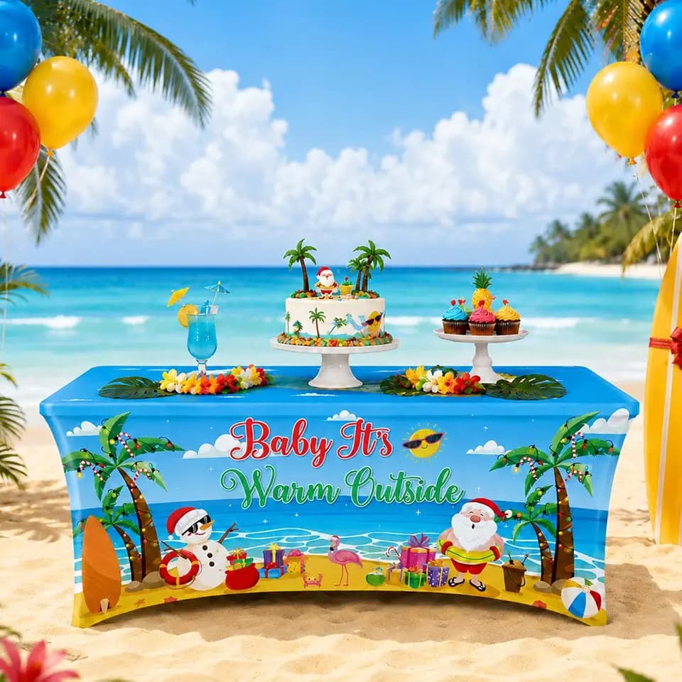 6FT July Christmas Spandex Tablecloth Summer Christmas Stretch Table Cover
