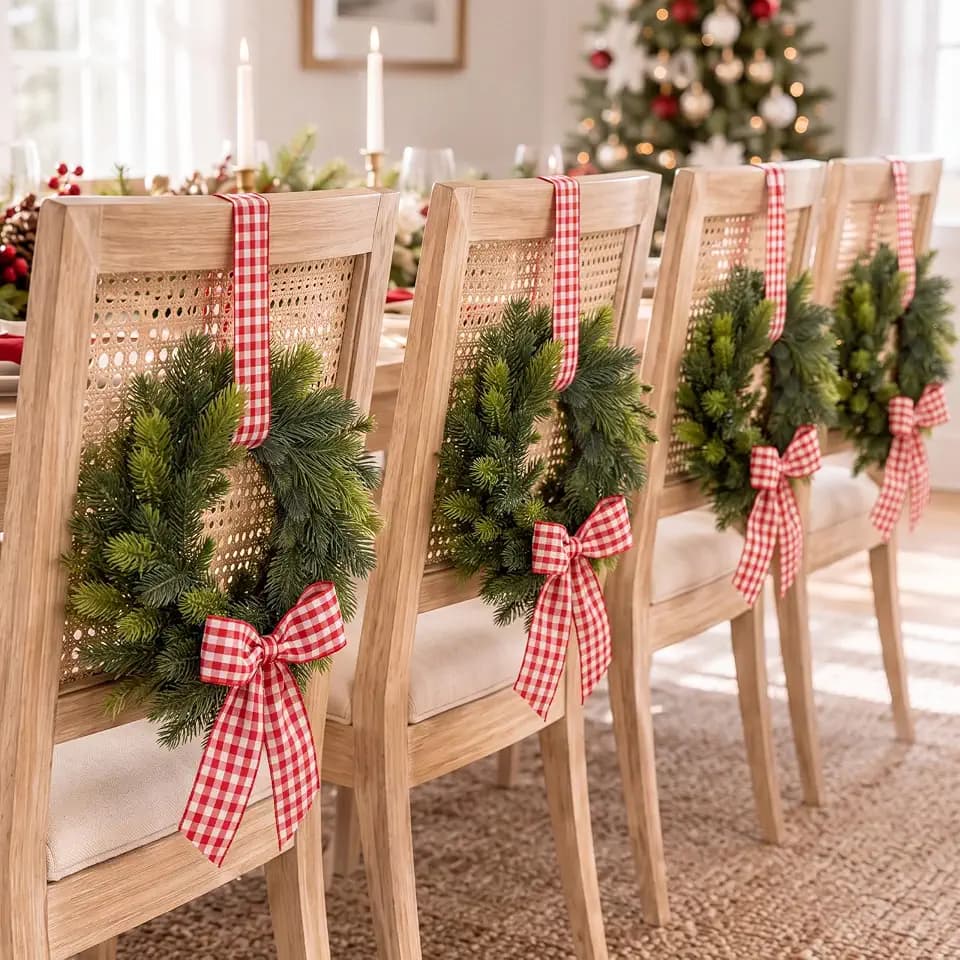 Thiccywoov 4 Pcs 9" Mini Christmas Wreaths for Cabinets with Plaid Bow