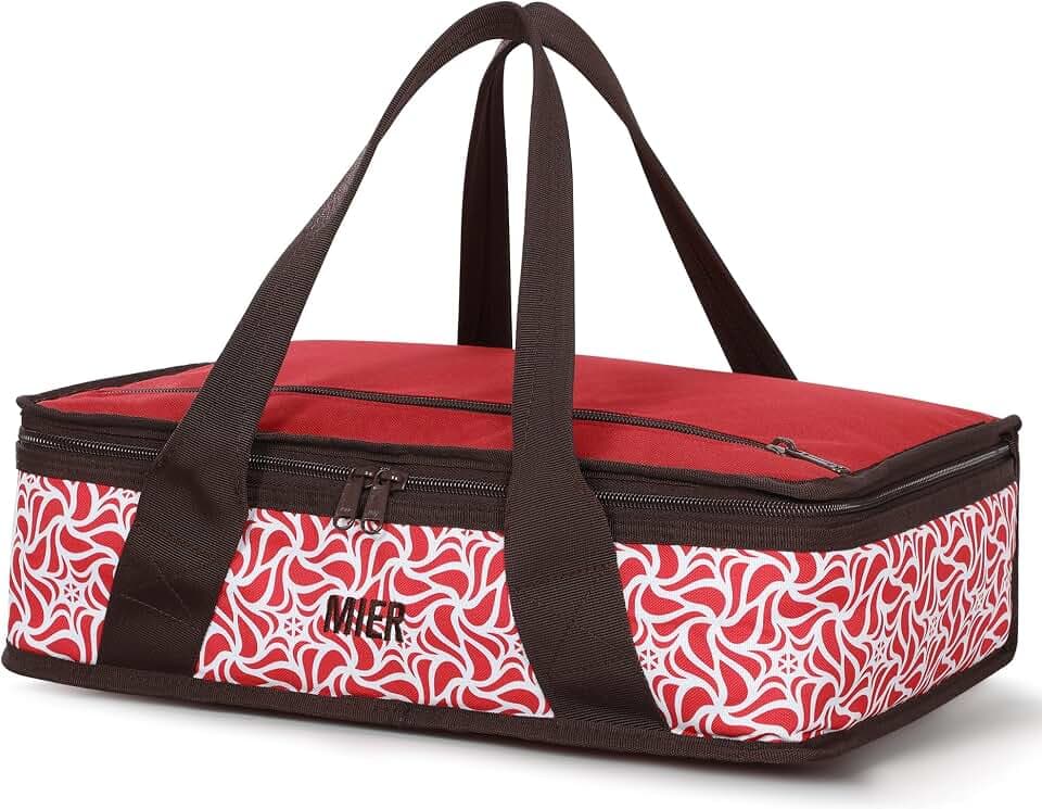 MIER Thermal Insulated Casserole Carrier for Hot or Cold Foods, Red
