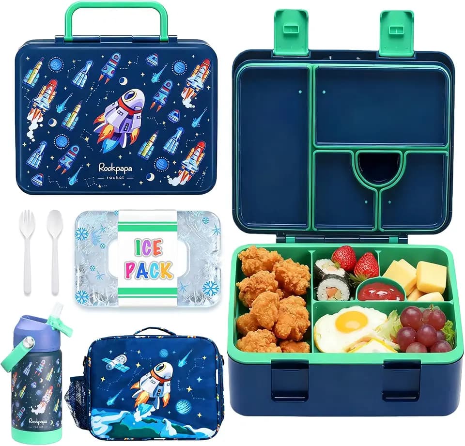 rockpapa Chill Kids Bento Lunch Box Set with 14oz Insulated Water Bottle