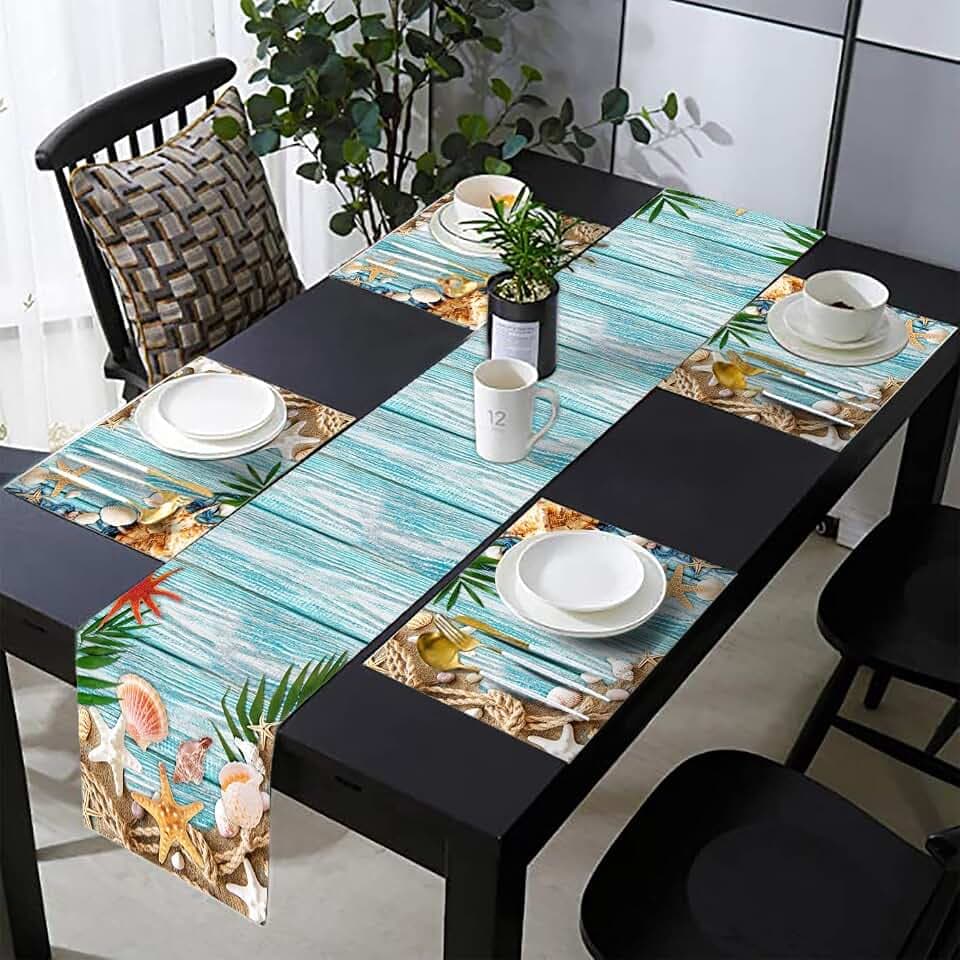 Summer Tropical Table Runner and Place Mats Set of 6 70In