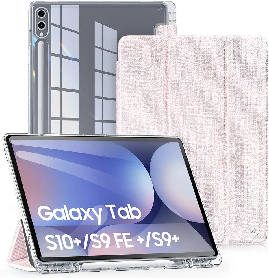 DUX DUCIS Hybrid Hülle für Samsung Galaxy Tab S10+ Plus/S9 FE+ Plus/S9+ Plus 12,4 Zoll, Dünn & Stoßfest Sturzschutz Hülle mit Pencil Halter, Schutzhülle mit Transparente Hartschale Rückseite, Rosa