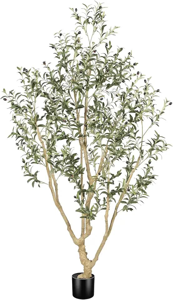 LYERSE Faux Olive Tree 7ft with Large Olive Branches and Lifelike Fruits