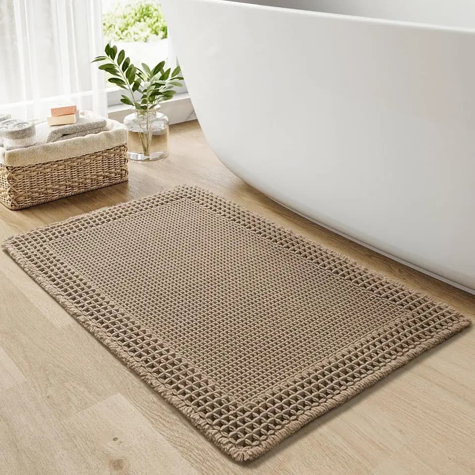 RESARE Waffle Bath Mat for Bathroom, Non Slip Bathroom Rugs 24"x36" Brown