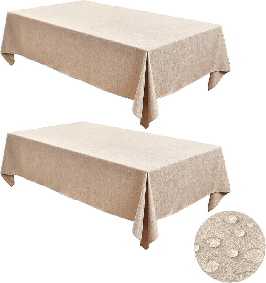 Fitable 2 Pack Linen Textured Rectangle Tablecloths, 60 x 84 Inch, Beige