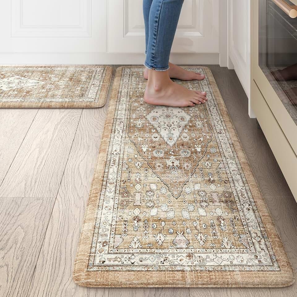 Collive Kitchen Rugs Sets of 2, Boho Kitchen Mat Cushioned Anti Fatigue