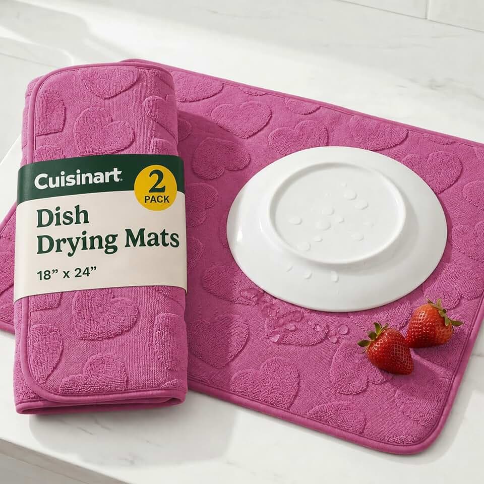 Cuisinart Dish Drying Mat for Kitchen Counter, 2Pack XL 18x24in, Microfiber