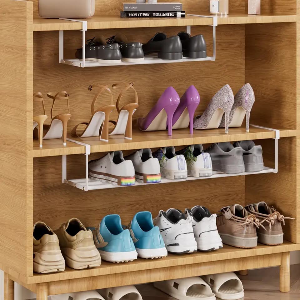 Expandable Under Cabinet Shoe Rack, White Retractable Shelf, 2-Pack