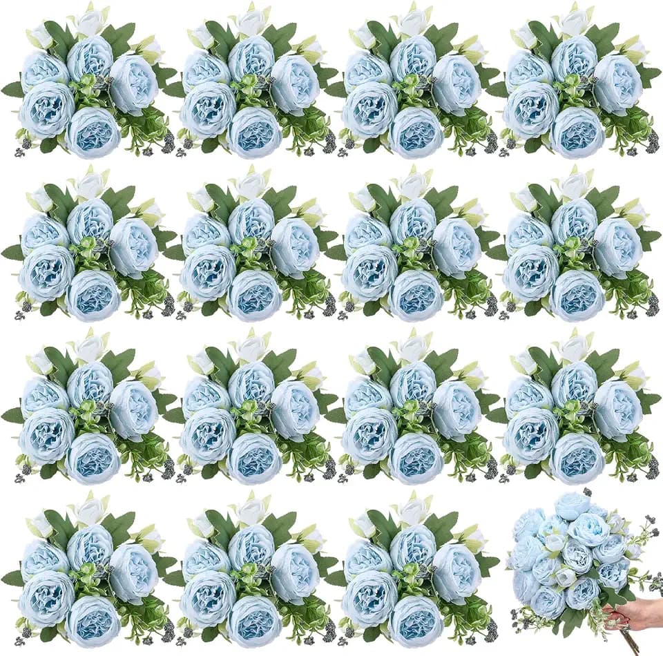 16 Bundles Artificial Peonies Silk Peony, Blue