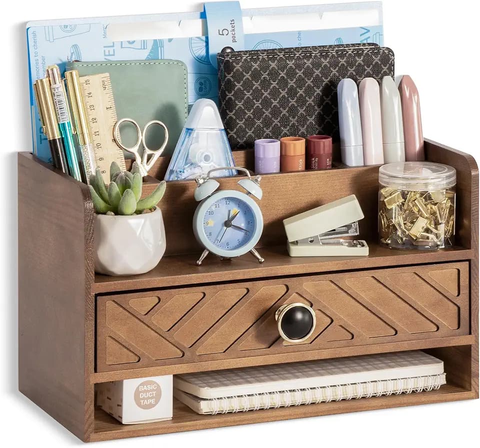 Desk Organizer with Drawer, Countertop Bill Mail Organizer and File Storage
