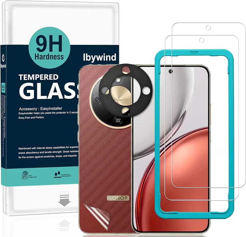 Ibywind Schutzfolie für Honor Magic8 Lite 5G,2 Stück 9H Panzer-Glas,mit Metall-Kameraschutz,einfache Installation,unterstützt Fingerabdrucksensor,anti-kratzer,blasenfreiheit,Bruchsicher,Öl resistent